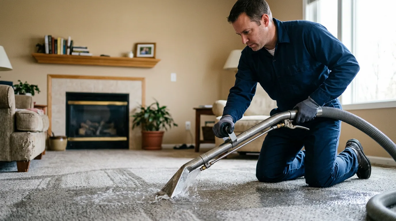 Water damage restoration technician working near De Soto, KS